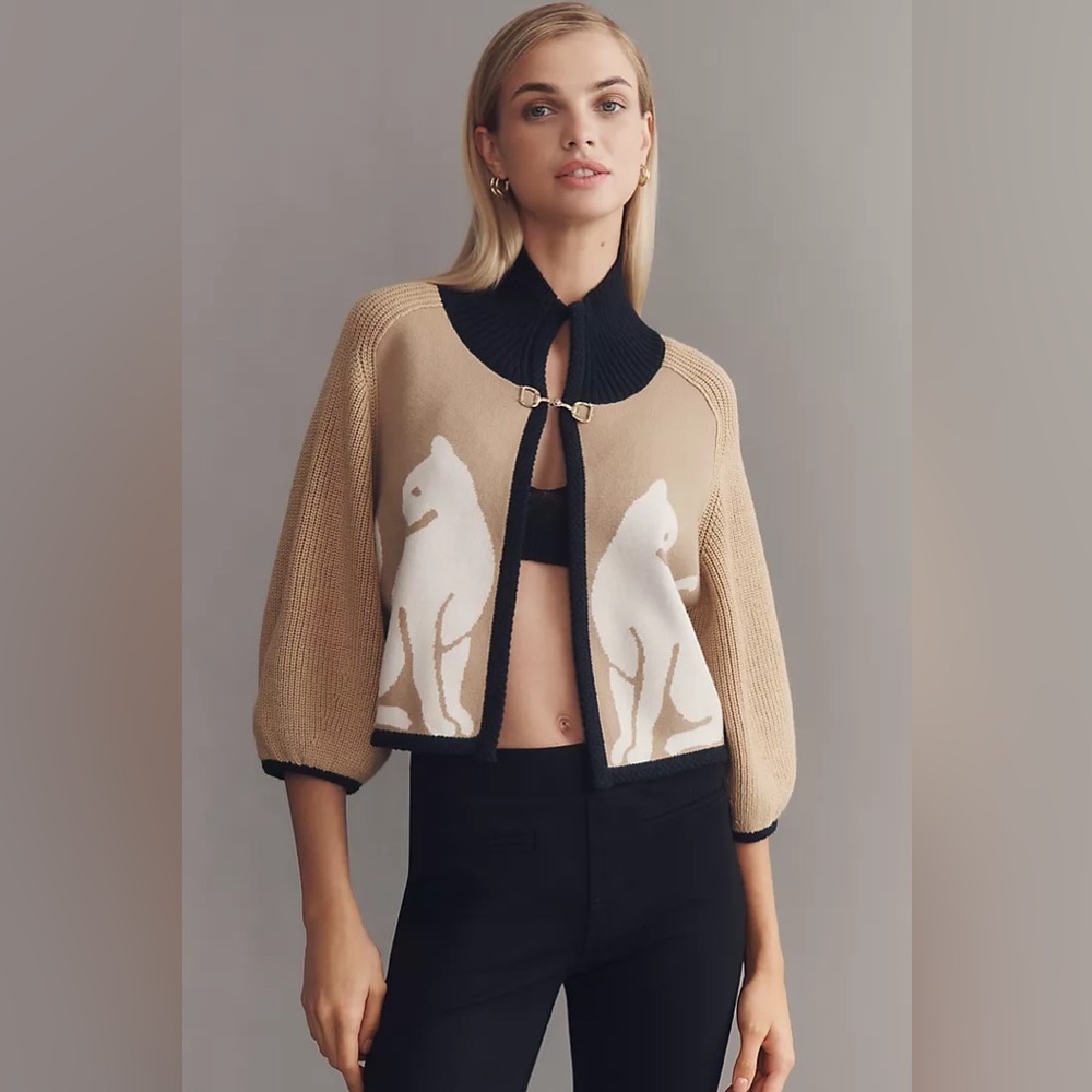 Anthropologie Maeve Cat Motif Cape Cardigan Sweater - NWT